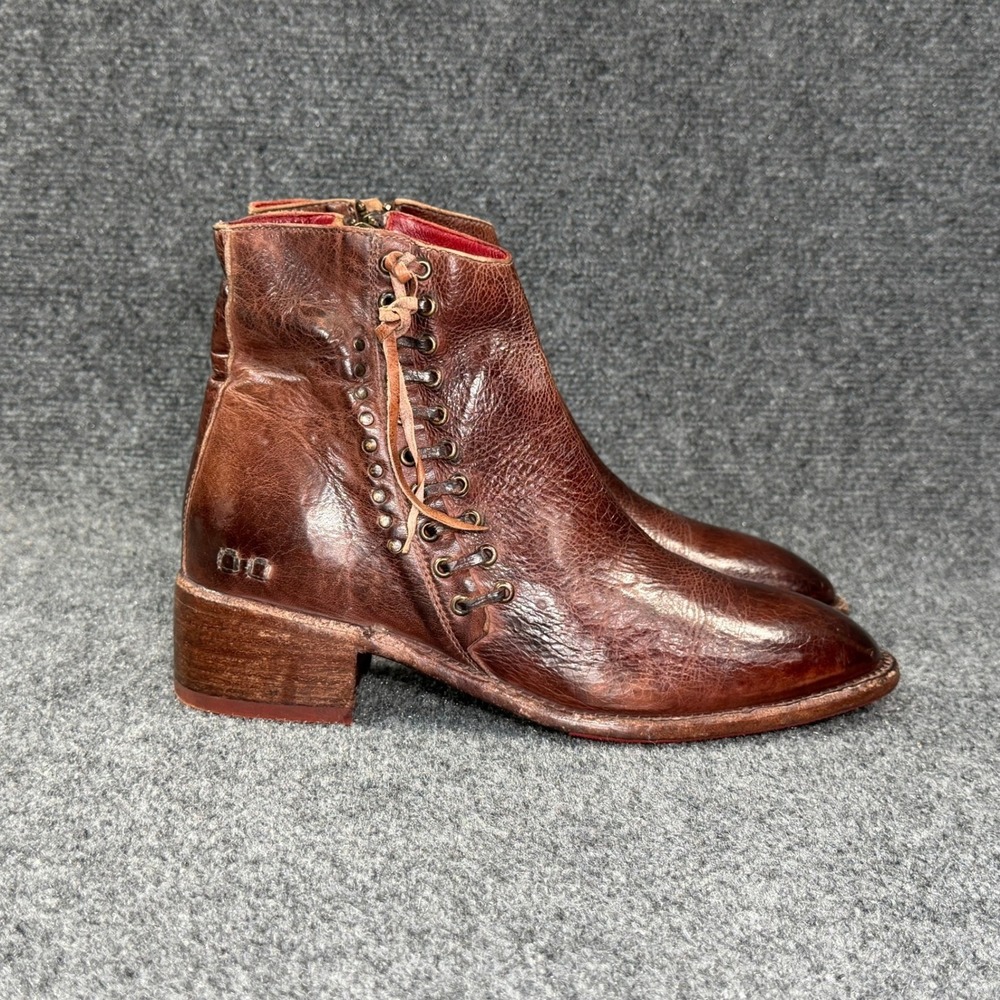 Bed Stu Western Ankle Boot Women 9 Brown Leather Inside Zip Vibram Rustic Bootie